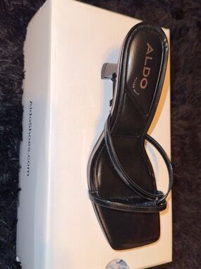ALDO Black Minimal Strappy Square-Toe Heels
